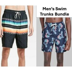Mens Swim Trunks MEDIUM 7" BUNDLE Goodfellow & Original Use UPF 50+ Swimsuit NWT